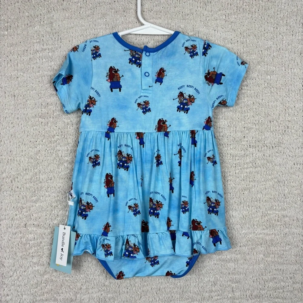 Bundle of Joy Skirted Bodysuit Girls 18-24M Blue Bamboo Blend Pull Over Snap Clo